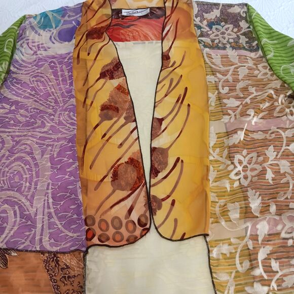 Sterling Styles 100% Artsilk One Size Jacket Kimono Open Multicolor Floral - Picture 7 of 16